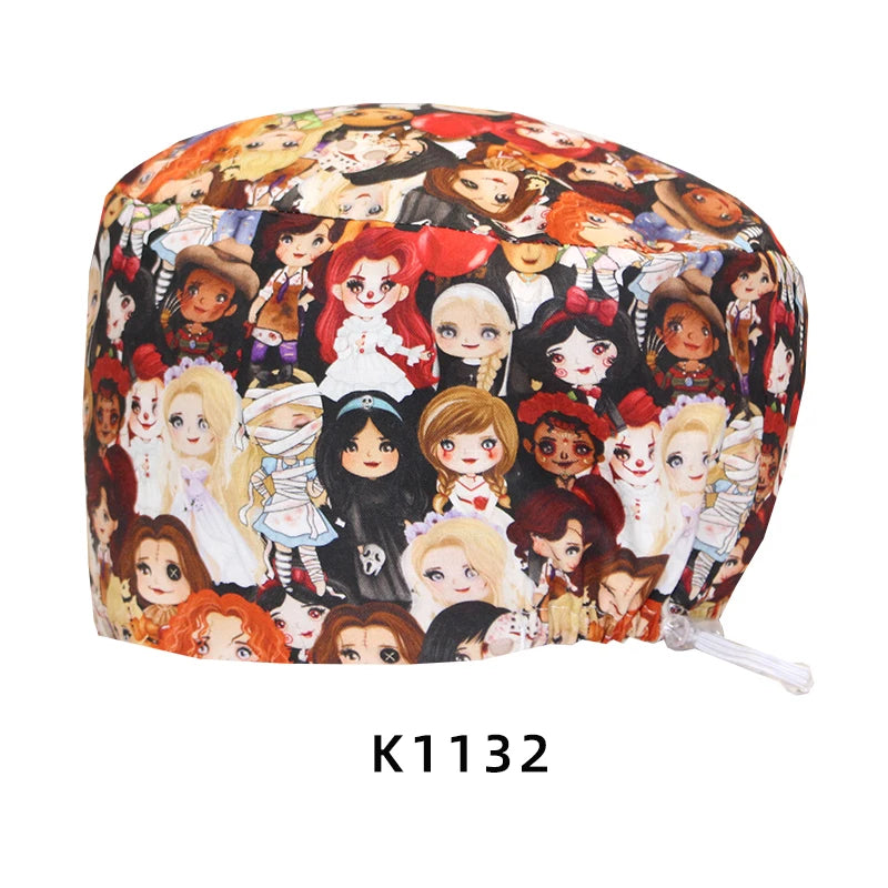 Best Price Digital printed Scrub Caps Pet Store Lab Work Hats Health Care Nursing Hats Cotton Medical scrubs Cap women Long Hair