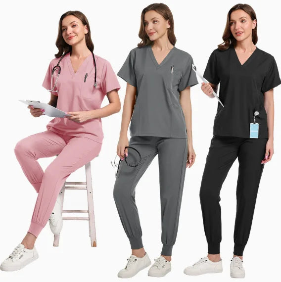 Unisex Stretch Scrub Set — Soft Polyester Hospital Uniform for Nurses