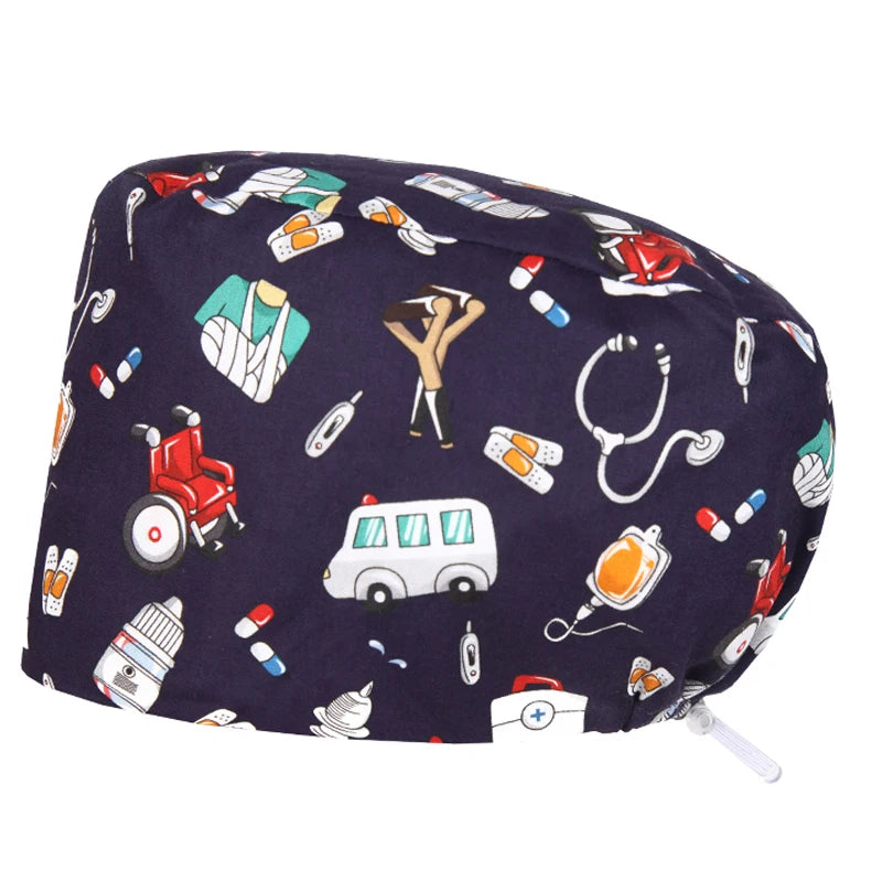 Best Price Digital printed Scrub Caps Pet Store Lab Work Hats Health Care Nursing Hats Cotton Medical scrubs Cap women Long Hair