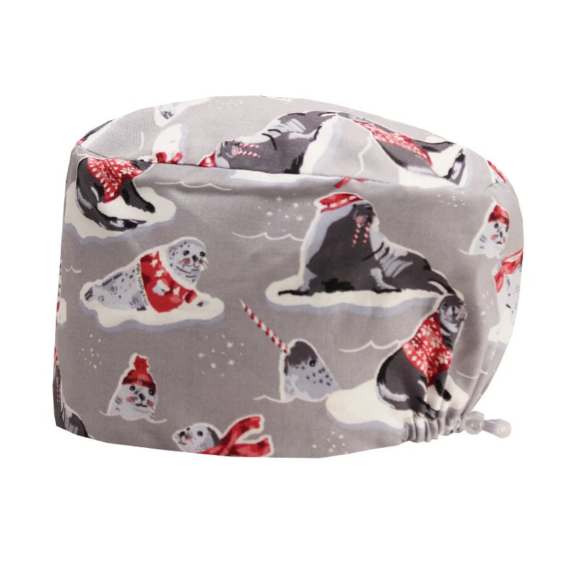 Best Price Digital printed Scrub Caps Pet Store Lab Work Hats Health Care Nursing Hats Cotton Medical scrubs Cap women Long Hair
