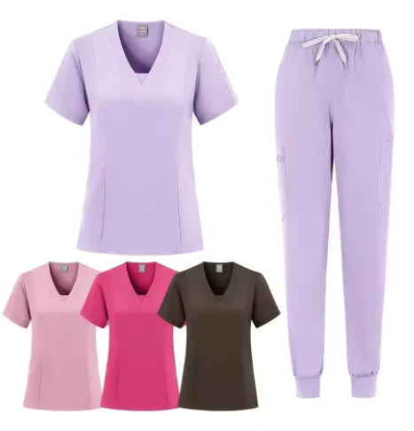 Unisex Stretch Scrub Set — Soft Polyester Hospital Uniform for Nurses