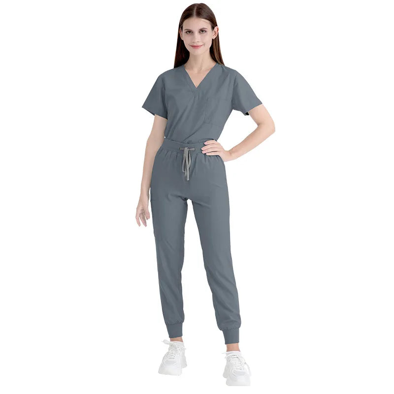 Unisex Stretch Scrub Set — Soft Polyester Hospital Uniform for Nurses
