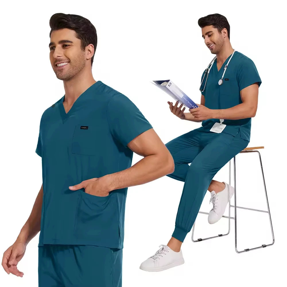 Unisex Stretch Scrub Set — Soft Polyester Hospital Uniform for Nurses