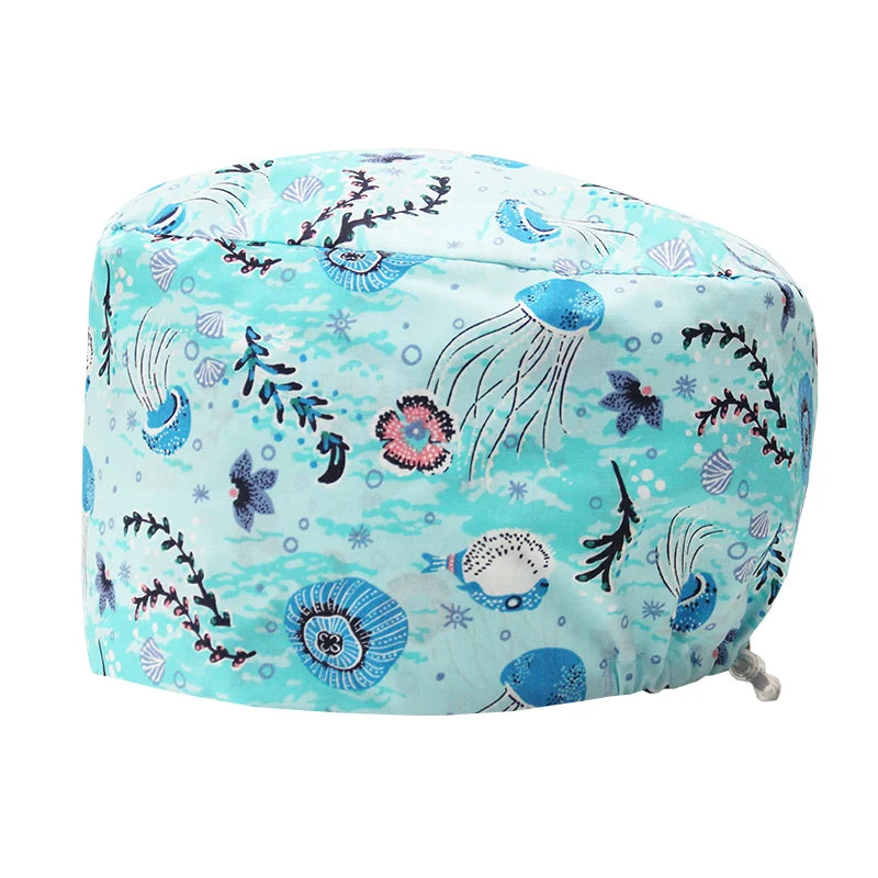 Best Price Digital printed Scrub Caps Pet Store Lab Work Hats Health Care Nursing Hats Cotton Medical scrubs Cap women Long Hair