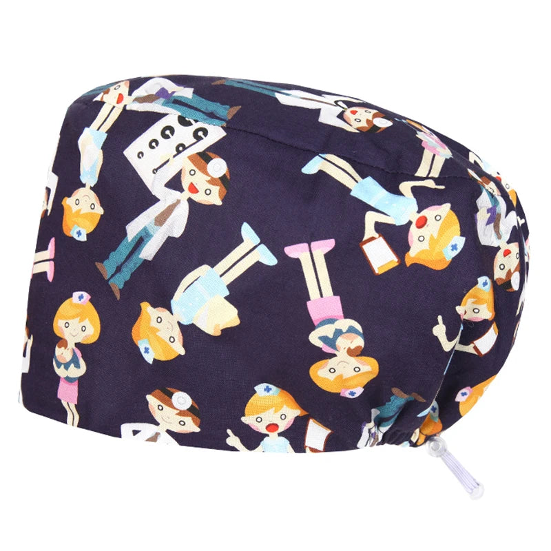 Best Price Digital printed Scrub Caps Pet Store Lab Work Hats Health Care Nursing Hats Cotton Medical scrubs Cap women Long Hair