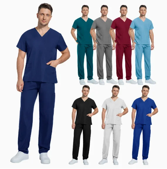 Unisex Stretch Scrub Set — Soft Polyester Hospital Uniform for Nurses