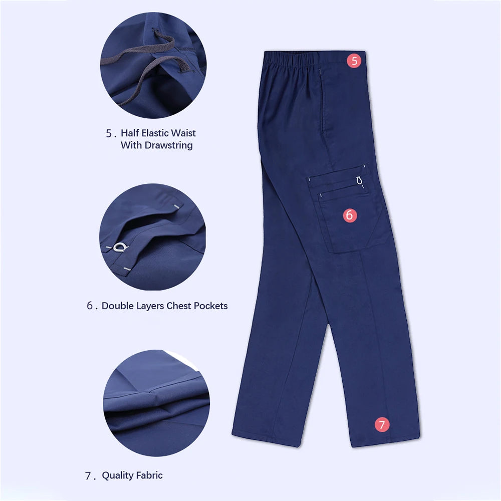 Men's & Women's Navy Scrub Set — Moisture-Wicking 6-Pocket Uniform