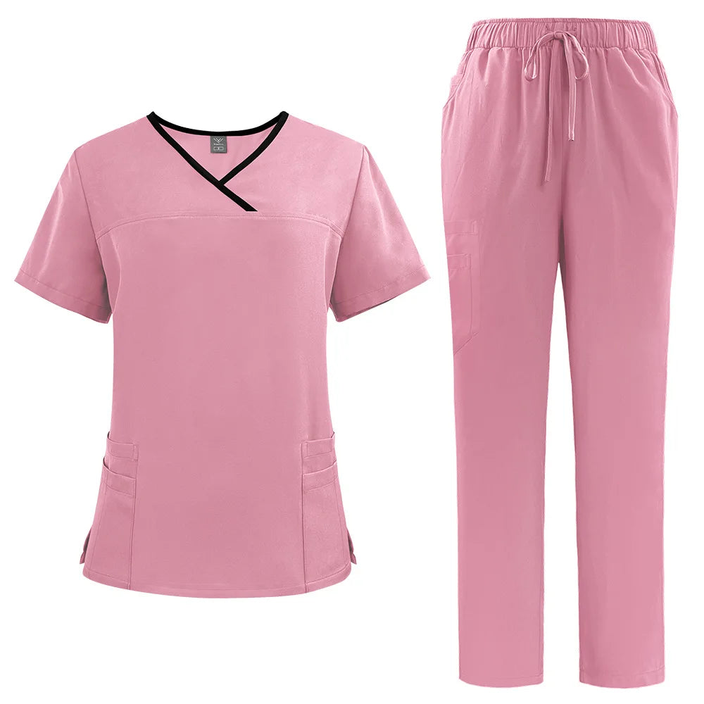 Hospital Uniforms Nurse Uniform Custom Logo Jersey and Straight Pants for Dental Salon Work Beauty and Medical Scrubs Sets