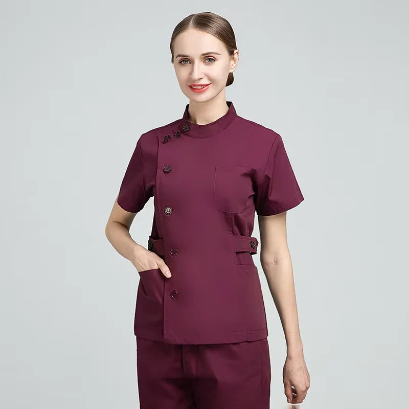 Latest High Quality Unisex Nursing Scrubs Sets Stylish Short Sleeve Medical Scrubs Printed Techniques Custom OEM Hospital Unisex