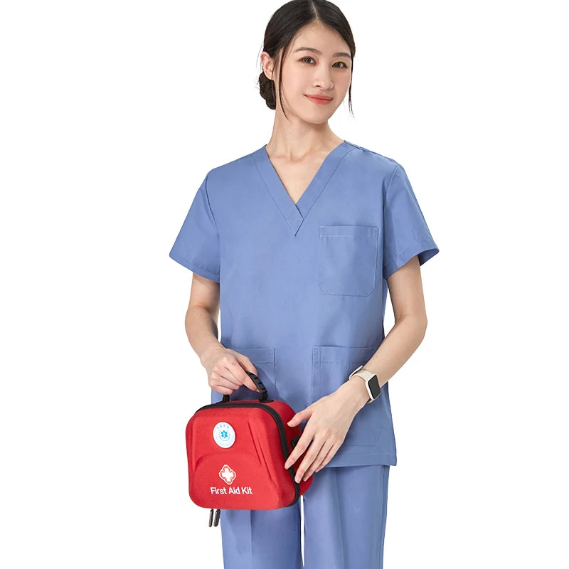 Women Medical Scrubs Uniform V Neck Short Sleeve Surgical Scrub Suits High Quality Nursing Uniform Suit Clinical Safety Workwear