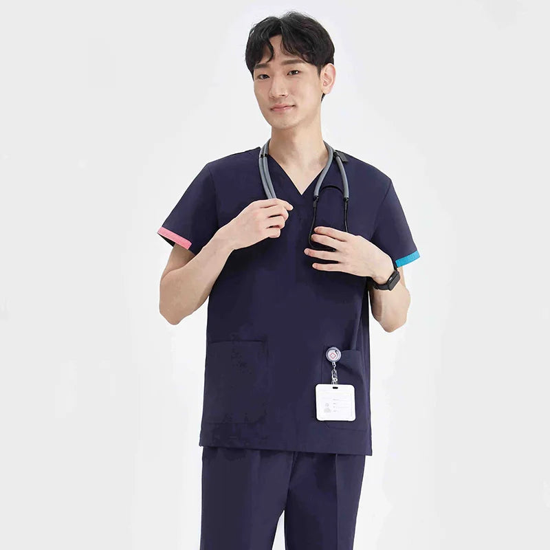Unisex V-Neck Surgical Scrub Suit — Anti-Wrinkle Cotton Blend Nursing Uniform