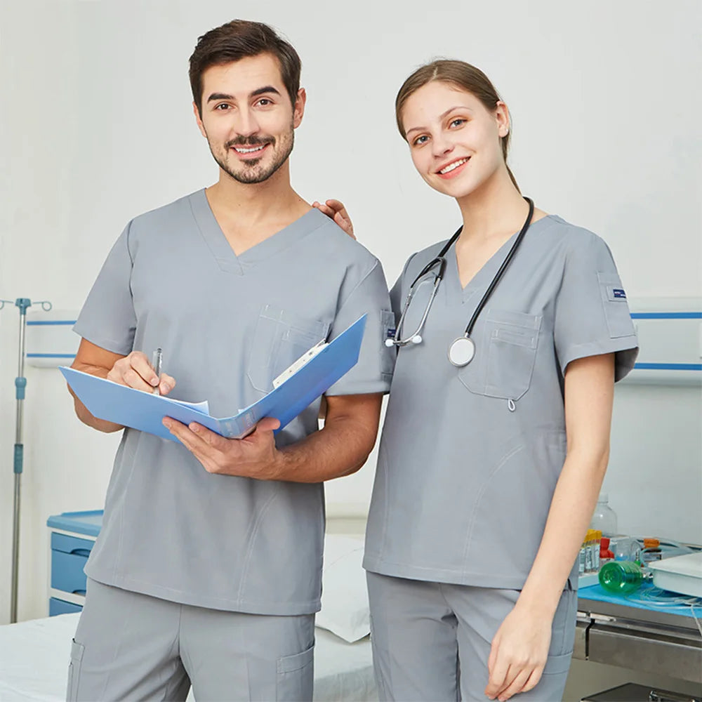 Polyester Conductive Fiber Navy Nursing Uniforms Hospital Medical Scrubs Sets Men Women Surgical Working Uniforms Female Male