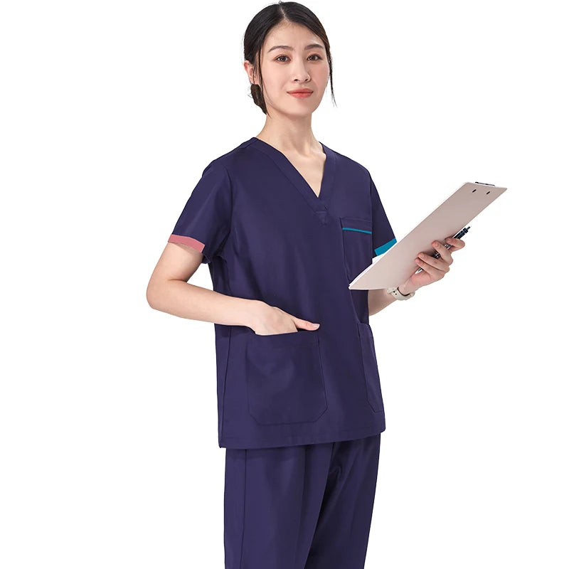 Women Medical Scrubs Uniform V Neck Short Sleeve Surgical Scrub Suits High Quality Nursing Uniform Suit Clinical Safety Workwear