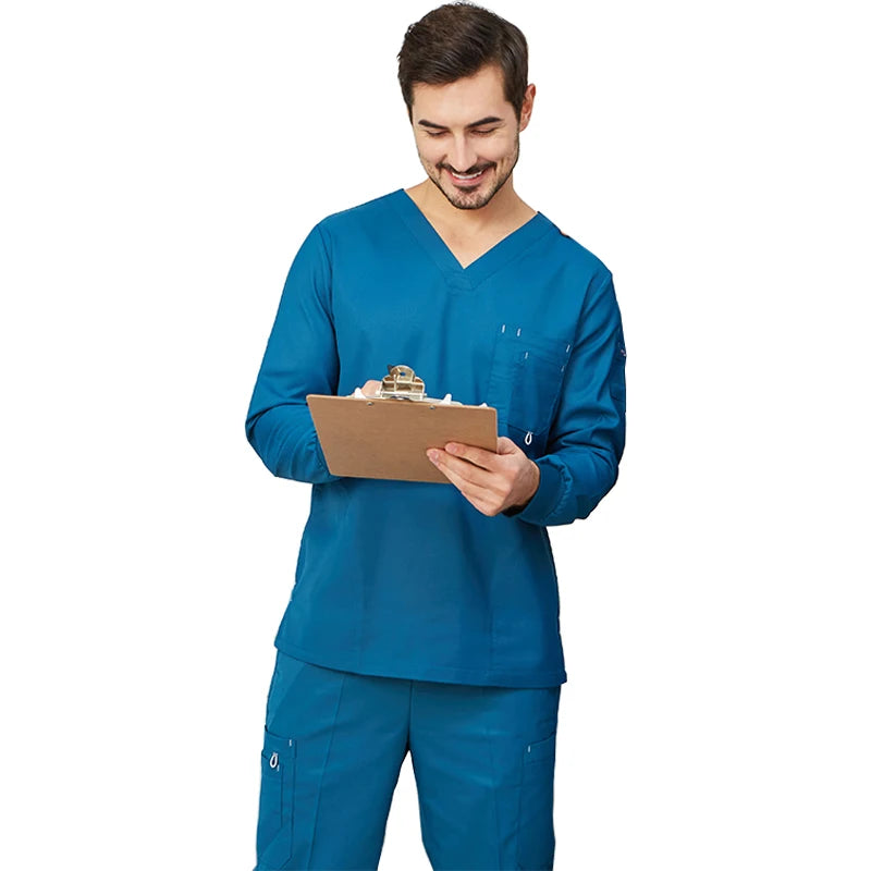 Men's & Women's Navy Scrub Set — Moisture-Wicking 6-Pocket Uniform