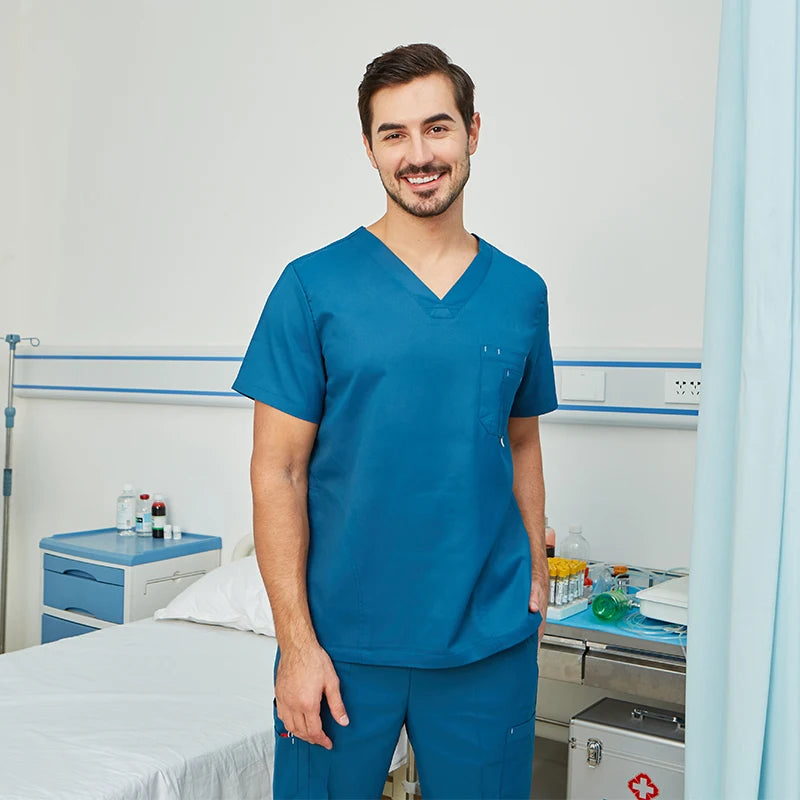 Men's & Women's Navy Scrub Set — Moisture-Wicking 6-Pocket Uniform
