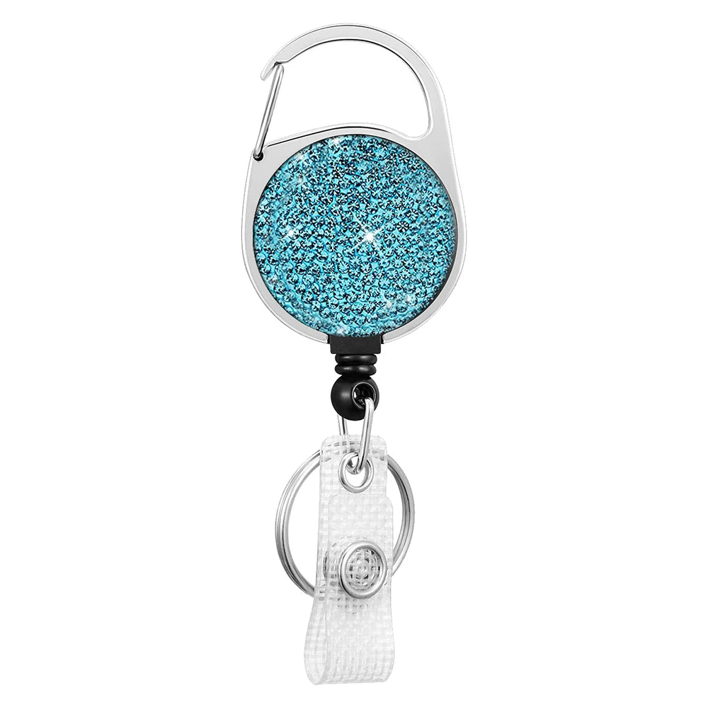 Rhinestones Alloy Round Pass ID Card Badge Reel Holder Metal Reel Pull Key Name Tag Recoil Reel Retractable Crystal Badge Holder