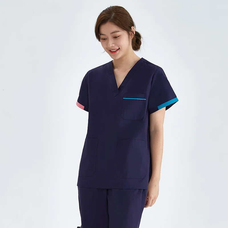 Unisex V-Neck Surgical Scrub Suit — Anti-Wrinkle Cotton Blend Nursing Uniform