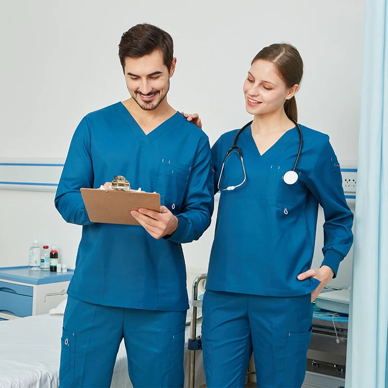 Men's & Women's Navy Scrub Set — Moisture-Wicking 6-Pocket Uniform