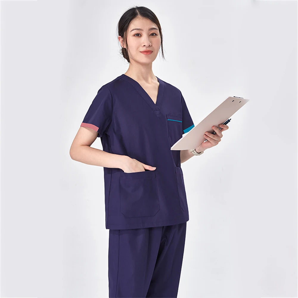 Women Medical Scrubs Uniform V Neck Short Sleeve Surgical Scrub Suits High Quality Nursing Uniform Suit Clinical Safety Workwear