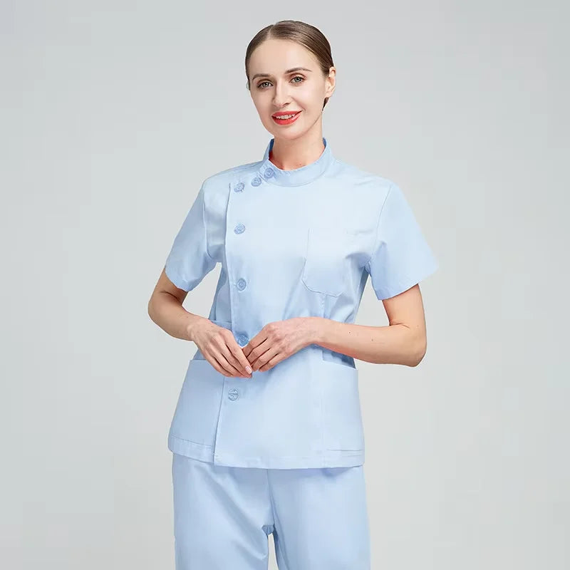 Latest High Quality Unisex Nursing Scrubs Sets Stylish Short Sleeve Medical Scrubs Printed Techniques Custom OEM Hospital Unisex