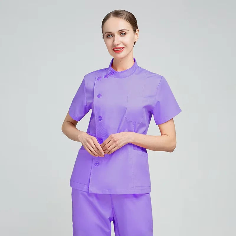 Latest High Quality Unisex Nursing Scrubs Sets Stylish Short Sleeve Medical Scrubs Printed Techniques Custom OEM Hospital Unisex