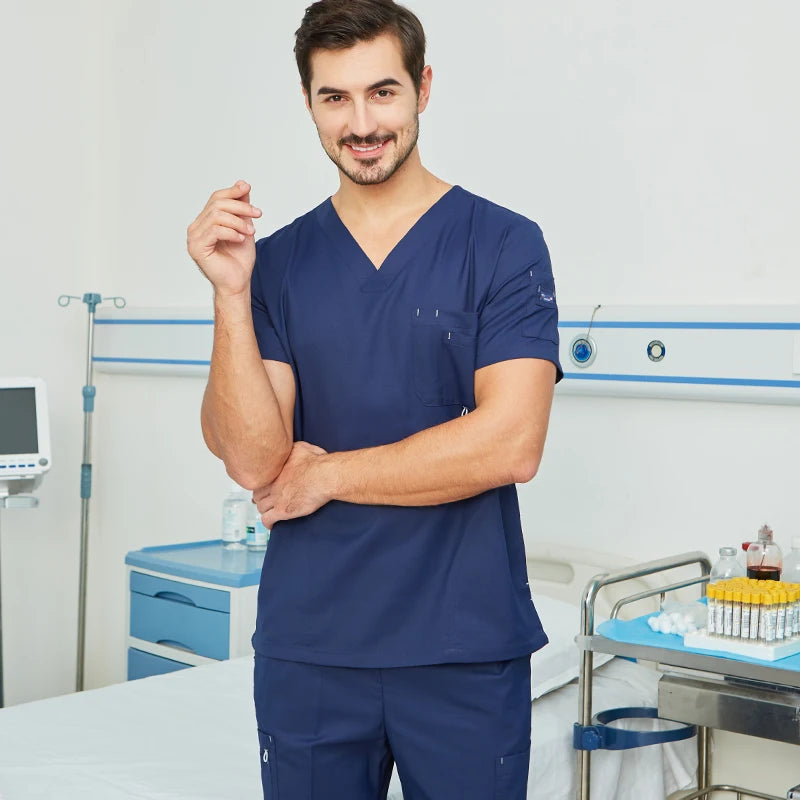 Men's & Women's Navy Scrub Set — Moisture-Wicking 6-Pocket Uniform