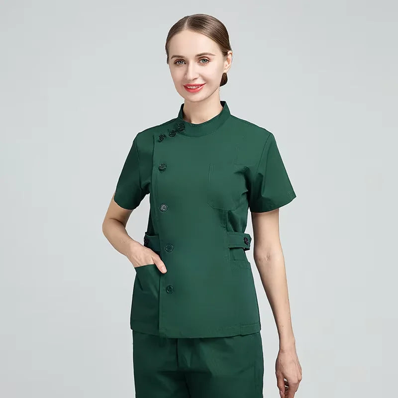 Latest High Quality Unisex Nursing Scrubs Sets Stylish Short Sleeve Medical Scrubs Printed Techniques Custom OEM Hospital Unisex
