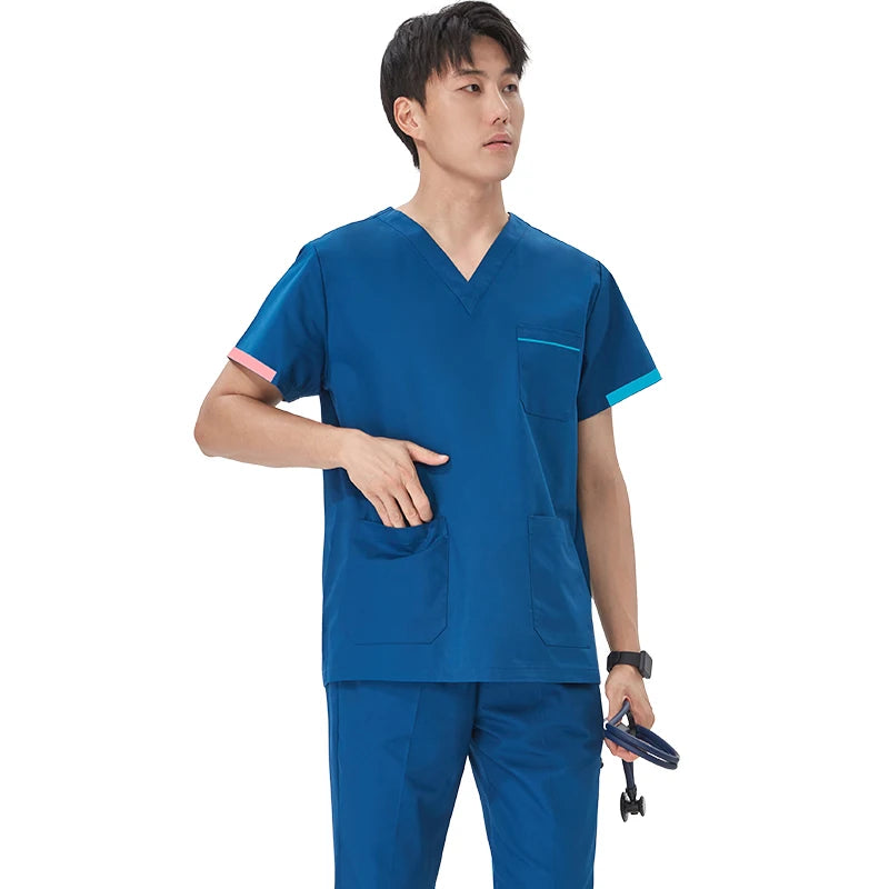 Women Medical Scrubs Uniform V Neck Short Sleeve Surgical Scrub Suits High Quality Nursing Uniform Suit Clinical Safety Workwear
