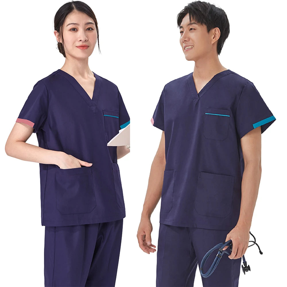 Unisex V-Neck Surgical Scrub Suit — Anti-Wrinkle Cotton Blend Nursing Uniform