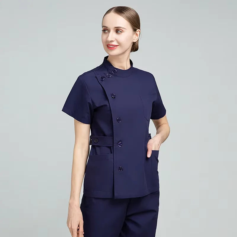 Latest High Quality Unisex Nursing Scrubs Sets Stylish Short Sleeve Medical Scrubs Printed Techniques Custom OEM Hospital Unisex