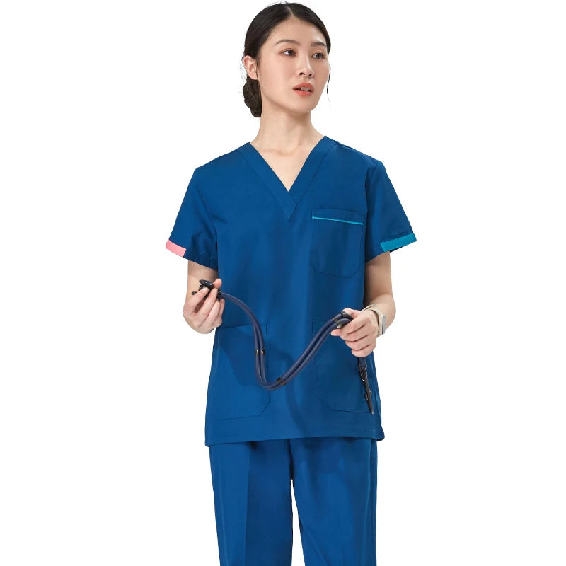 Unisex V-Neck Surgical Scrub Suit — Anti-Wrinkle Cotton Blend Nursing Uniform