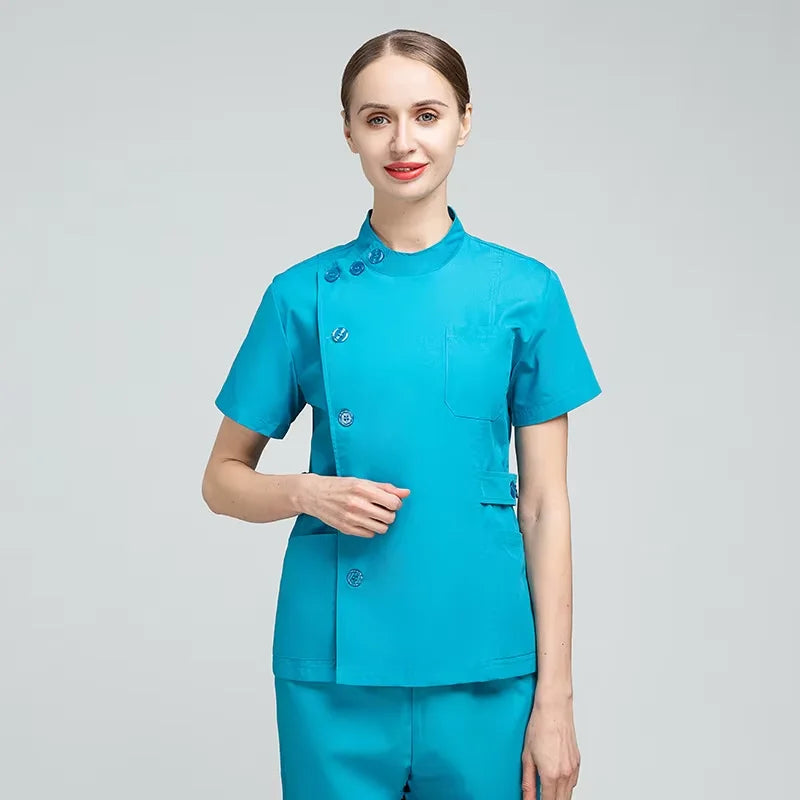 Latest High Quality Unisex Nursing Scrubs Sets Stylish Short Sleeve Medical Scrubs Printed Techniques Custom OEM Hospital Unisex