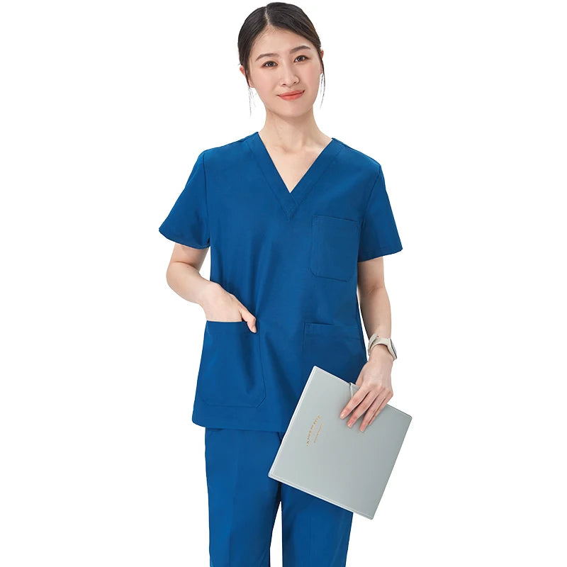 Women Medical Scrubs Uniform V Neck Short Sleeve Surgical Scrub Suits High Quality Nursing Uniform Suit Clinical Safety Workwear