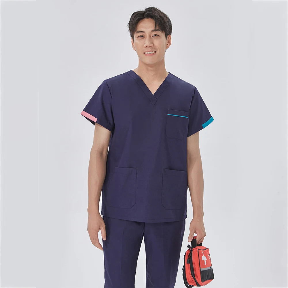 Women Medical Scrubs Uniform V Neck Short Sleeve Surgical Scrub Suits High Quality Nursing Uniform Suit Clinical Safety Workwear