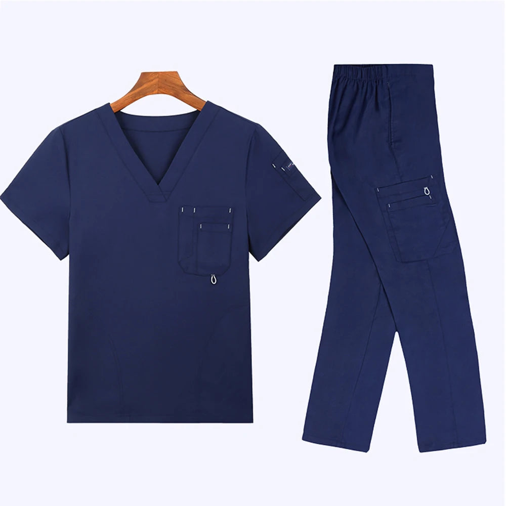Men's & Women's Navy Scrub Set — Moisture-Wicking 6-Pocket Uniform