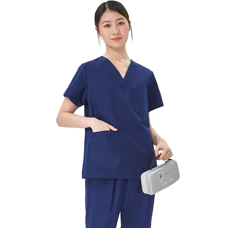 Unisex V-Neck Surgical Scrub Suit — Anti-Wrinkle Cotton Blend Nursing Uniform