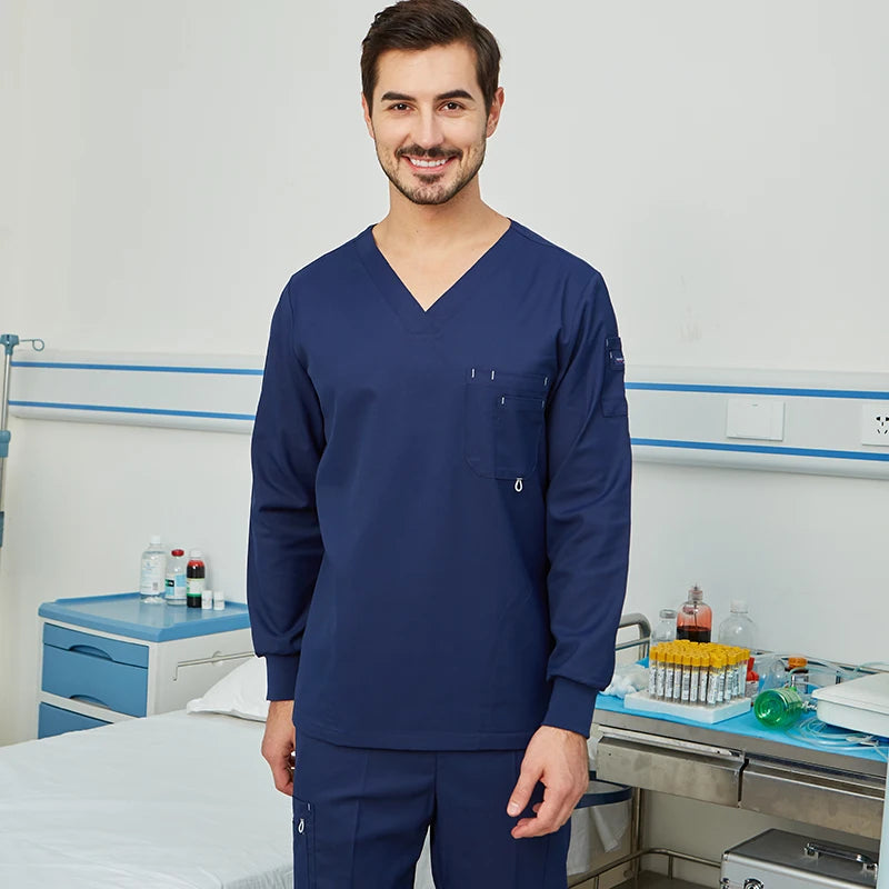 Men's & Women's Navy Scrub Set — Moisture-Wicking 6-Pocket Uniform