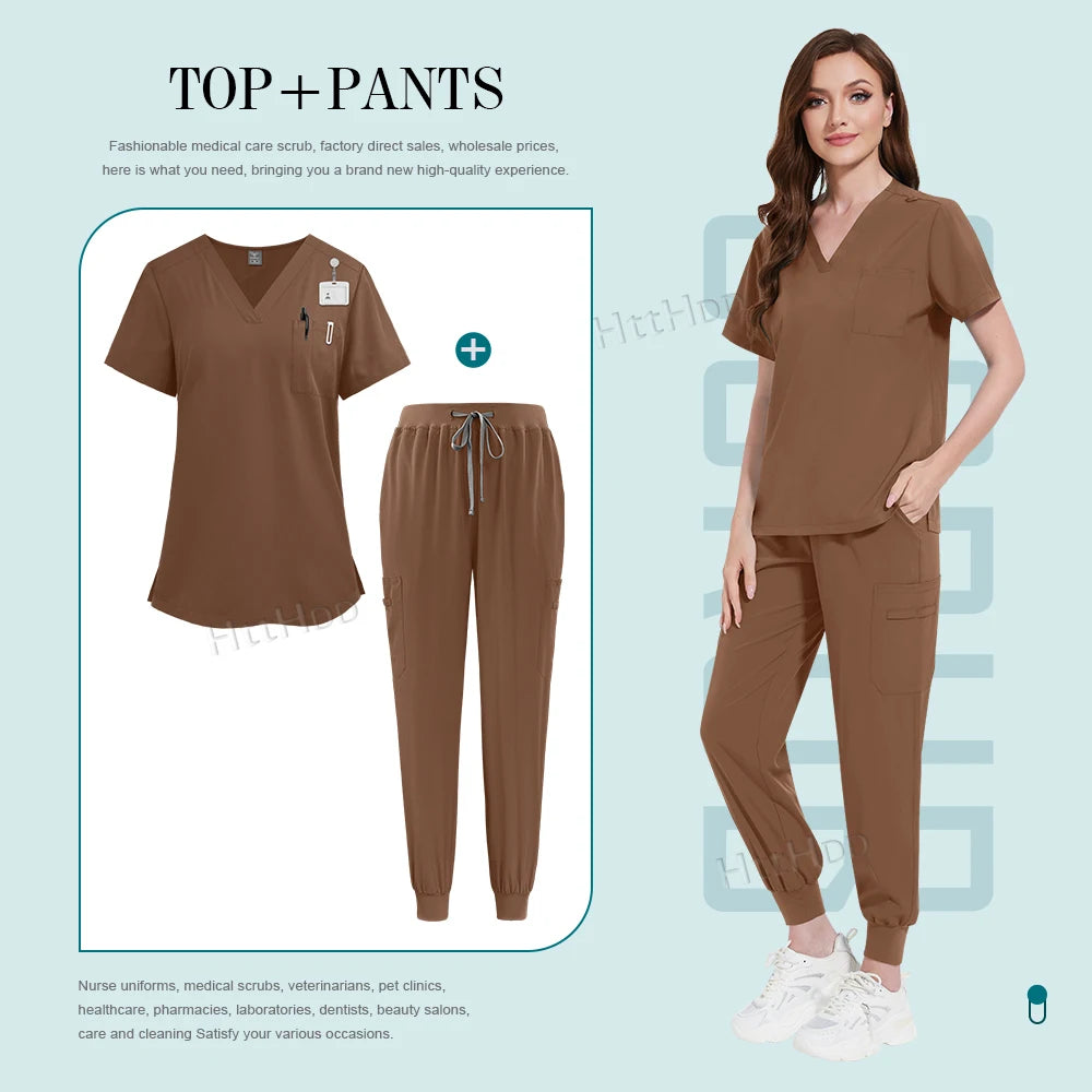 Scrub Joggers Nursing Articles Surgical Uniforms Woman Hospital Nurse Doctor Work Wear Lab Beauty Salon Pharmacy Scrubs Top+pant
