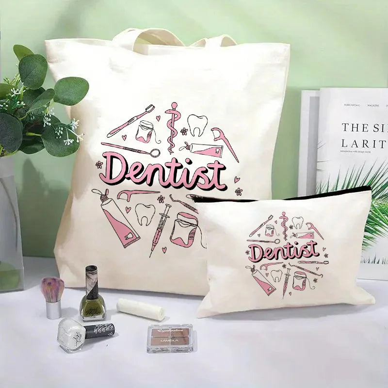 Tooth Dentist Printed Shoulder Bag, Reusable Foldable Shopping Tote Bag Lunch Box Bag Handbag with Wristlet Clutch Bag for Women