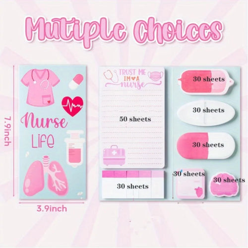 1 Set Pink Nurse Sticky Notes Set, Cute Medical Necessities Self-Adhesive Sticky Notes for Schools Hospitals Office Supplies