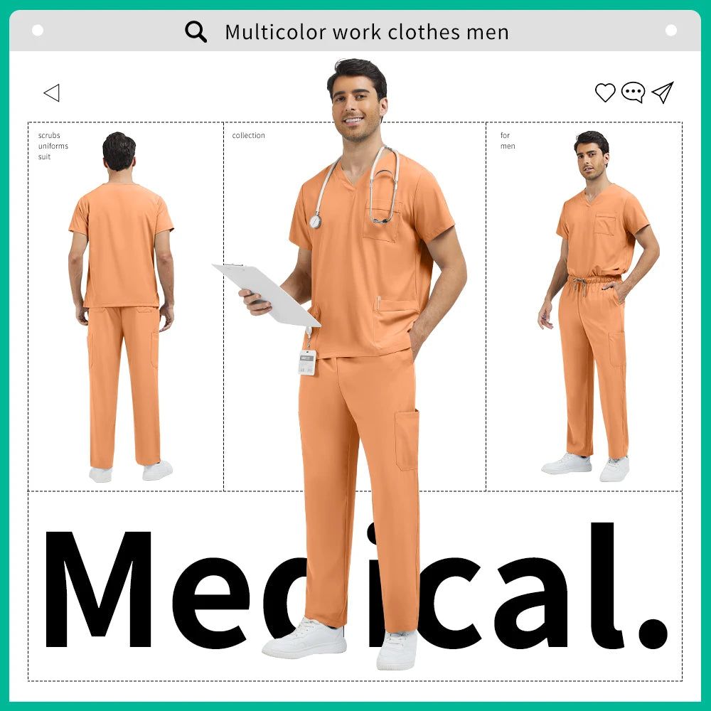 Medical Uniform Men Pet Hospital Doctor Tops Pants Clothes Soft Pharmacist Workwear Men Anesthetist Work Suit Uniform Scrubs Set