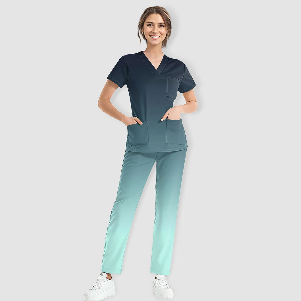 Medical Uniform Trendy Women's Scrub Set Stretch Soft Y-Neck Top Pants Hospital Pet Clinic Doctor Costume Contrasting Colors