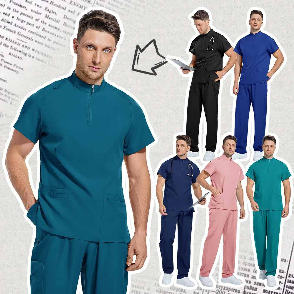 Medical Mens Scrubs Lab Set Male Wholesale Clinic Hospital Doctor Overalls V-neck Top Pants Nursing Scrub Pharmacy Nurse Clothes