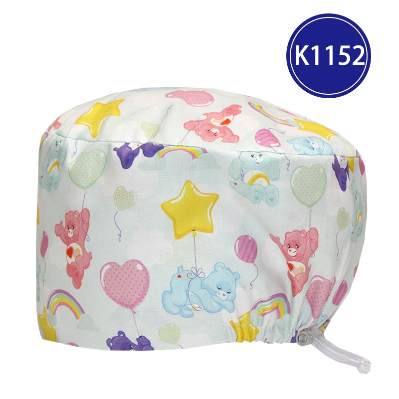 Best Price Digital printed Scrub Caps Pet Store Lab Work Hats Health Care Nursing Hats Cotton Medical scrubs Cap women Long Hair