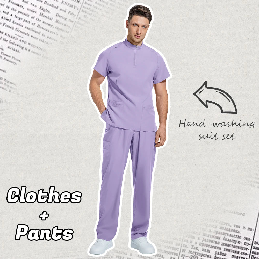 Medical Mens Scrubs Lab Set Male Wholesale Clinic Hospital Doctor Overalls V-neck Top Pants Nursing Scrub Pharmacy Nurse Clothes