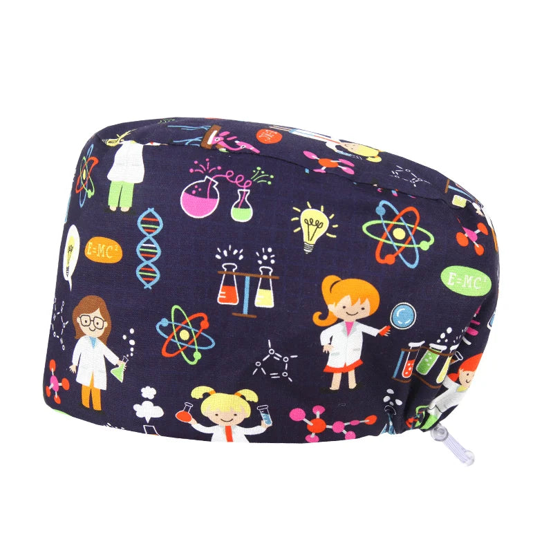 Best Price Digital printed Scrub Caps Pet Store Lab Work Hats Health Care Nursing Hats Cotton Medical scrubs Cap women Long Hair