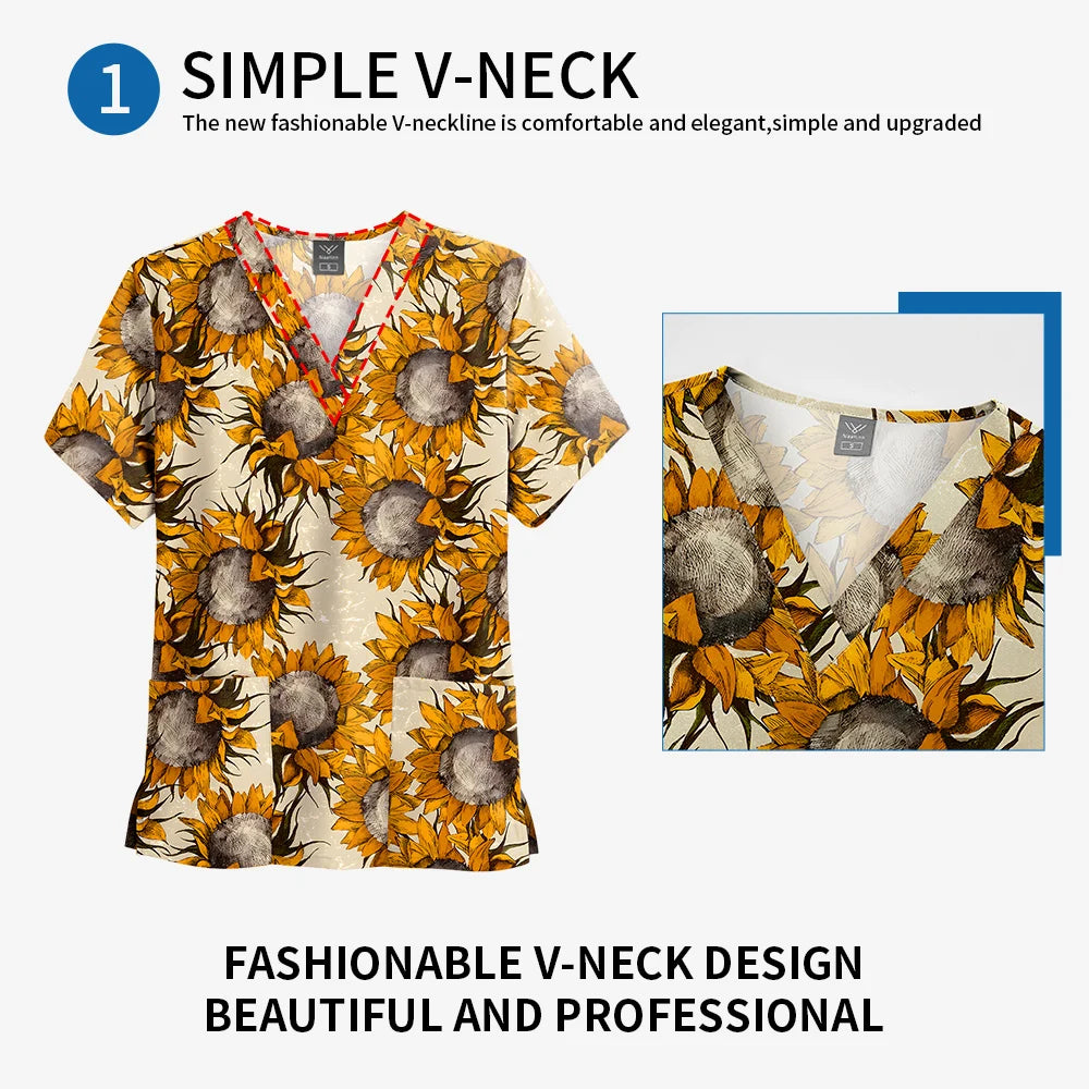 Women's Nursing Clothing High-quality Cartoon Print Top Nurse Accessories Hospital Doctor Medical Uniform Beauty Salon Work Tops