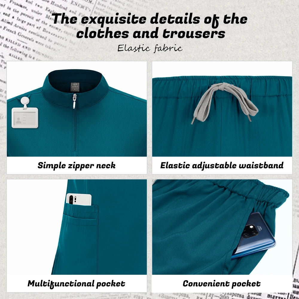 Medical Mens Scrubs Lab Set Male Wholesale Clinic Hospital Doctor Overalls V-neck Top Pants Nursing Scrub Pharmacy Nurse Clothes