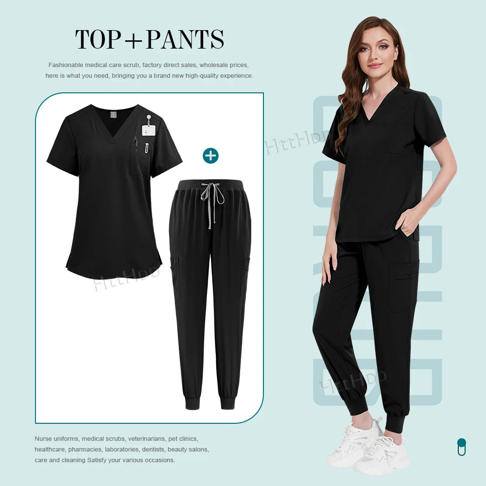 Scrub Joggers Nursing Articles Surgical Uniforms Woman Hospital Nurse Doctor Work Wear Lab Beauty Salon Pharmacy Scrubs Top+pant
