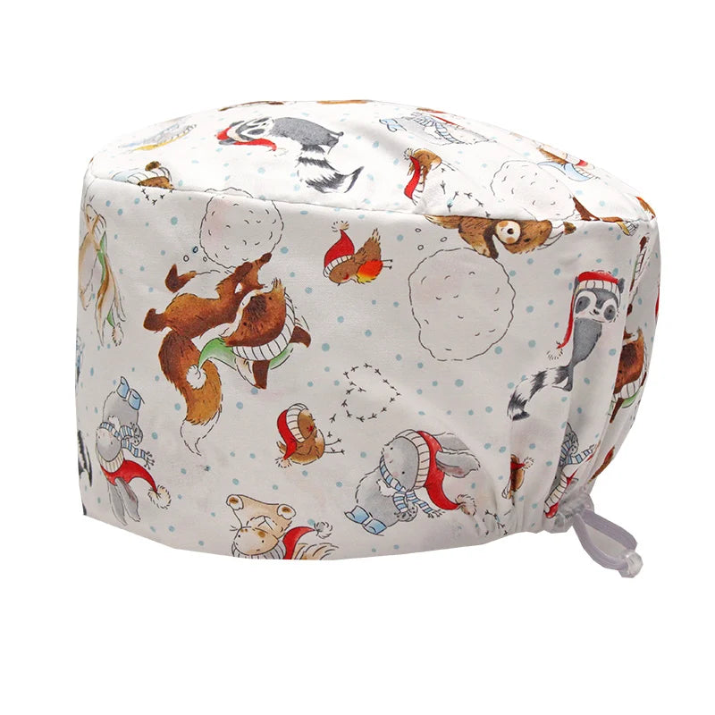 Best Price Digital printed Scrub Caps Pet Store Lab Work Hats Health Care Nursing Hats Cotton Medical scrubs Cap women Long Hair
